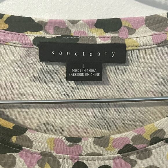 Sanctuary Drawstring T-Shirt Dress Women's Large Tan Floral Pull-On Ruched Side - Picture 5 of 7